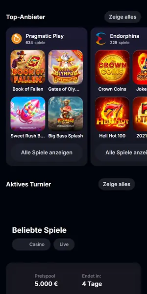 Mobile Lobby von Yep Casino mit Top-Anbietern auf dem Smartphone