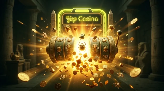 Slot-Walzen beim Big Win mit Münzregen und ausgelösten Freispielen bei Yep Casino