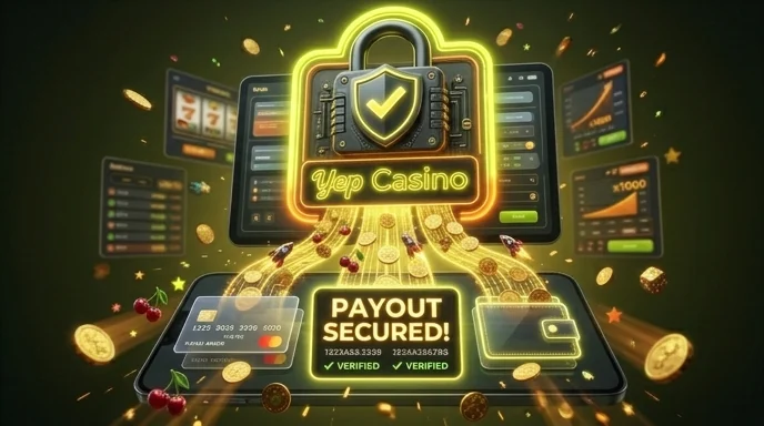 Verschlüsselte Verifizierung und sichere Kasse bei Yep Casino mit Schloss-Symbol und Zahlungskarten